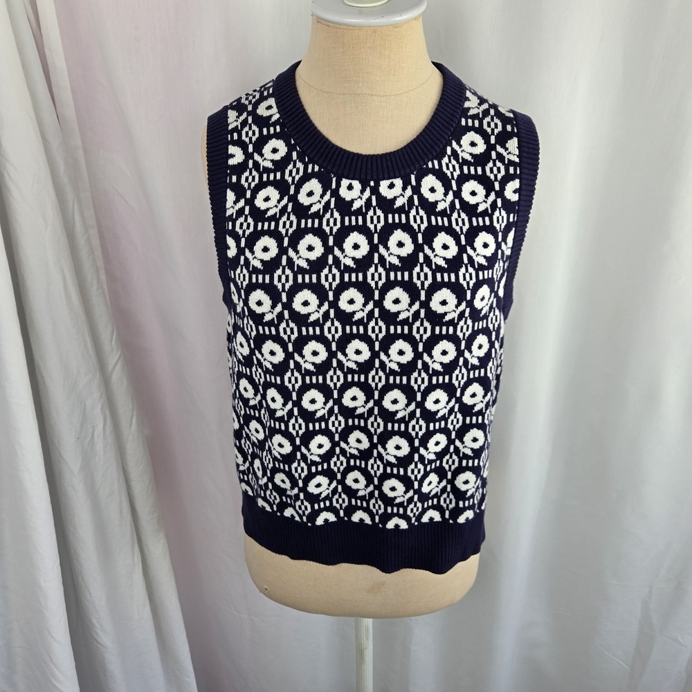 Future Collective Reese Blutstein Floral Sweater Vest Navy White Size L Retro